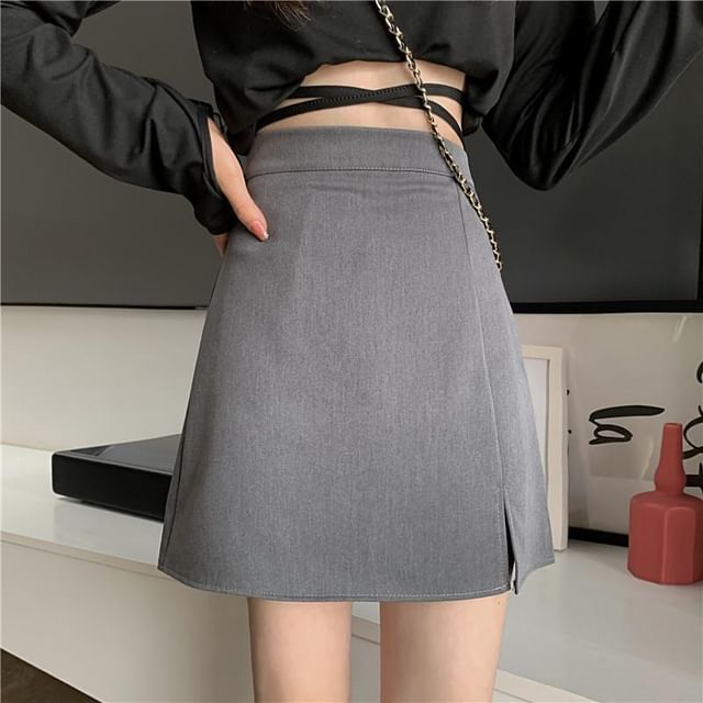 Sisyphi-High Waist Plain Mini A-Line Skirt