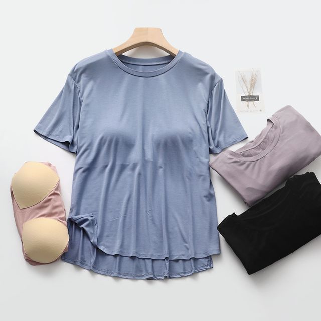 Dazzli-Short-Sleeve Crew Neck Plain Padded T-Shirt