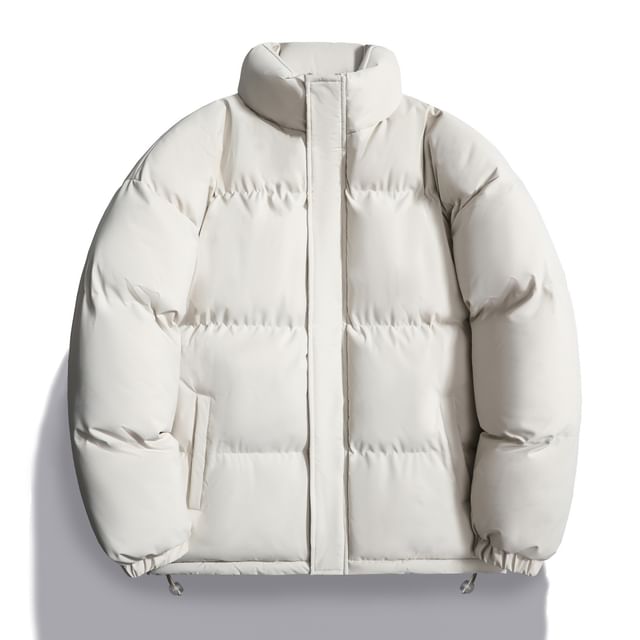 YIKES-Stand Collar Plain Zip Puffer Jacket