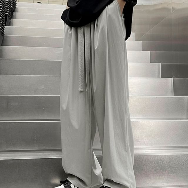 emeisa-Mid Rise Plain Wide Leg Pants