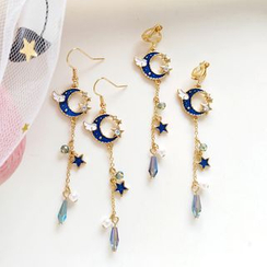 Siatra - Winged Moon & Star Glass Bead Drop Earrings Siatra - Winged Moon & Star Glass Bead Drop Earrings