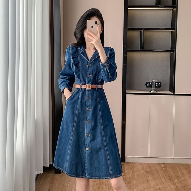 v neck a line wedding guest dress Hatley Soft Blue Denim Puff Sleeve Smocked Dress 7 Years Girls