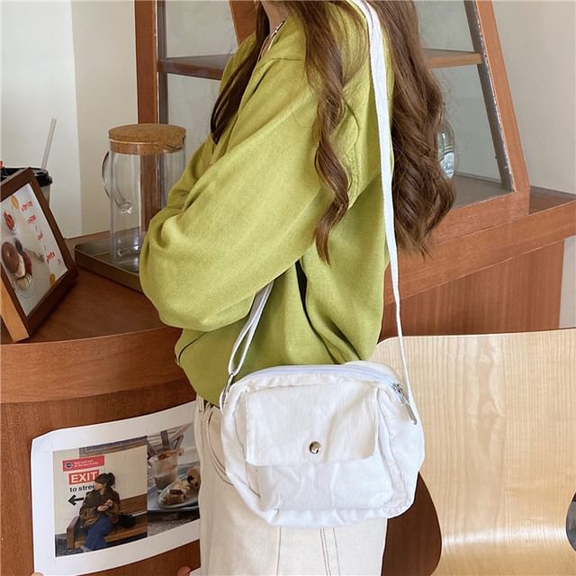 Bitabis-Plain Corduroy Crossbody Bag