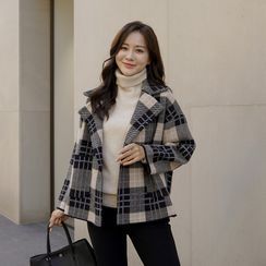 CLICK - Wide-Lapel Double-Breasted Checked Jacket CLICK - Wide-Lapel Double-Breasted Checked Jacket