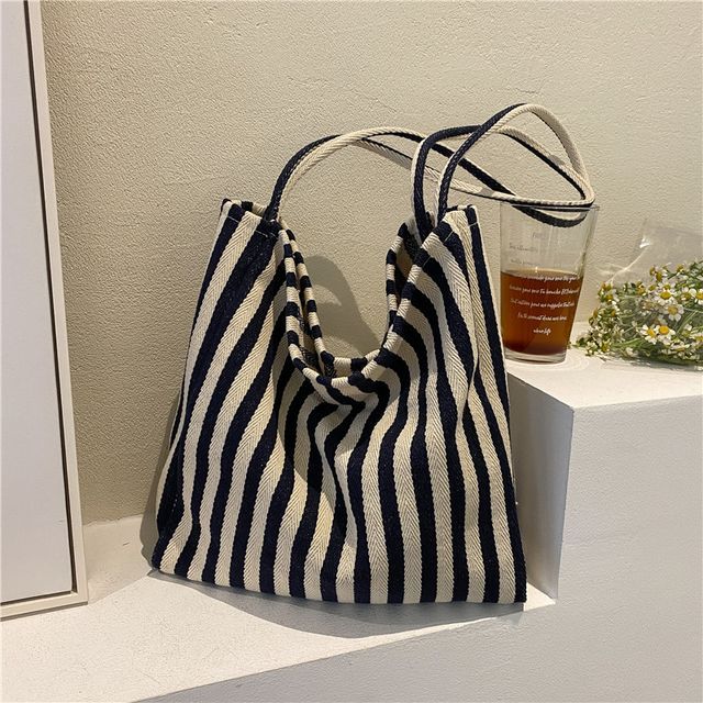 Maorong-Striped Canvas Shopper Bag