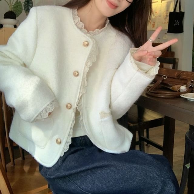 Beem-Lace Trim Button-Up Jacket