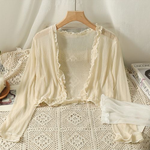 Chiffon trim outlet cardigan