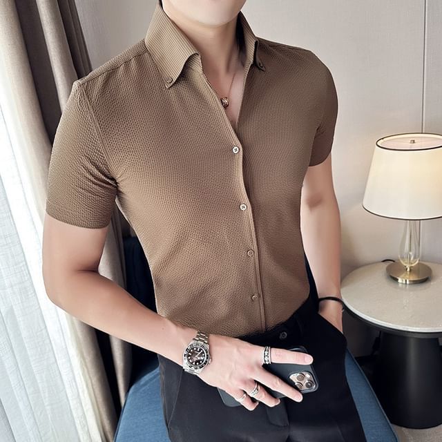 Blueforce-Short-Sleeve V-Neck Plain Shirt