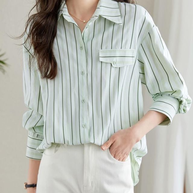 Jeonseon-Long-Sleeve Striped Shirt