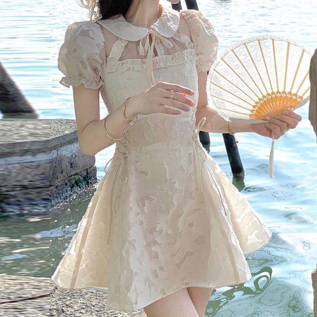 square neck floral mini dress Gold Floral Lace Square Neck Halter Mini Dress