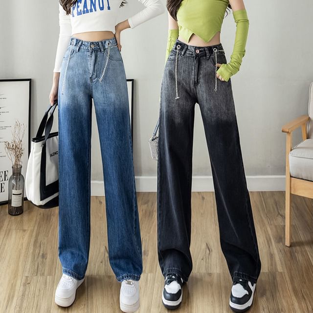 Hevnir-High Waist Gradient Loose Fit Jeans