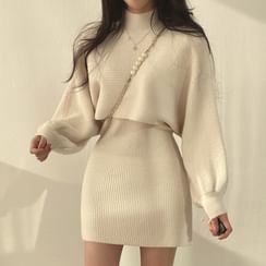 Casual Women Winter Fashion Bodycon Ribbed Knitted Wool Sweater Turtleneck  Women 2 Piece Set Elegant - China Street Wear and Short Dress price
