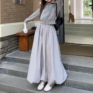 ANORA-Elastic Waist Plain Maxi A-Line Skirt