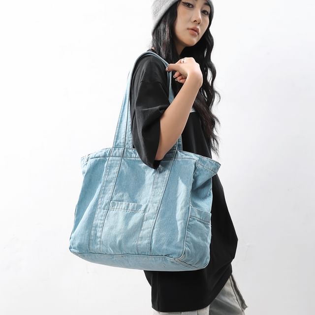 Melois-Washed Denim Tote Bag