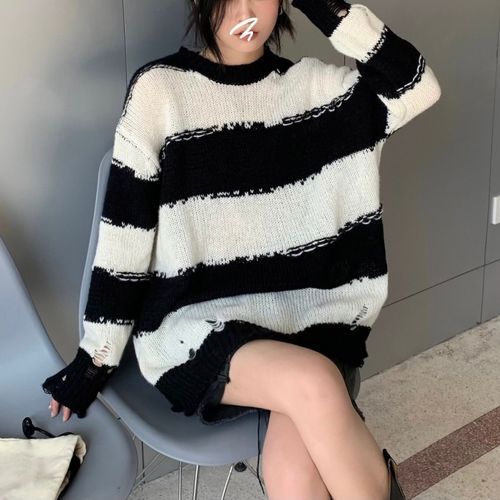 ROADY - Striped Ripped Knit Sweater | YesStyle