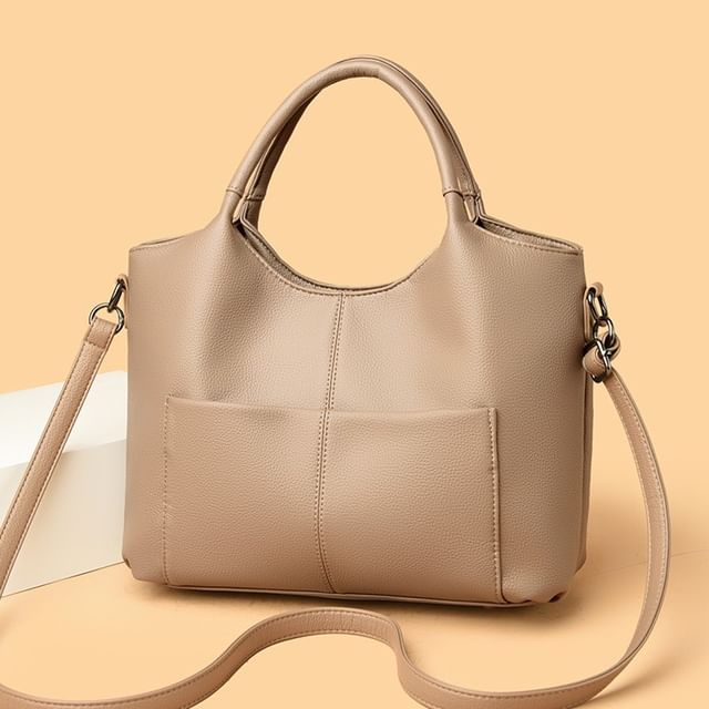 Mayanne-Genuine Leather Plain Tote Bag