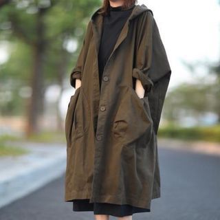 INEN-Plain Hooded Button-Up Jacket