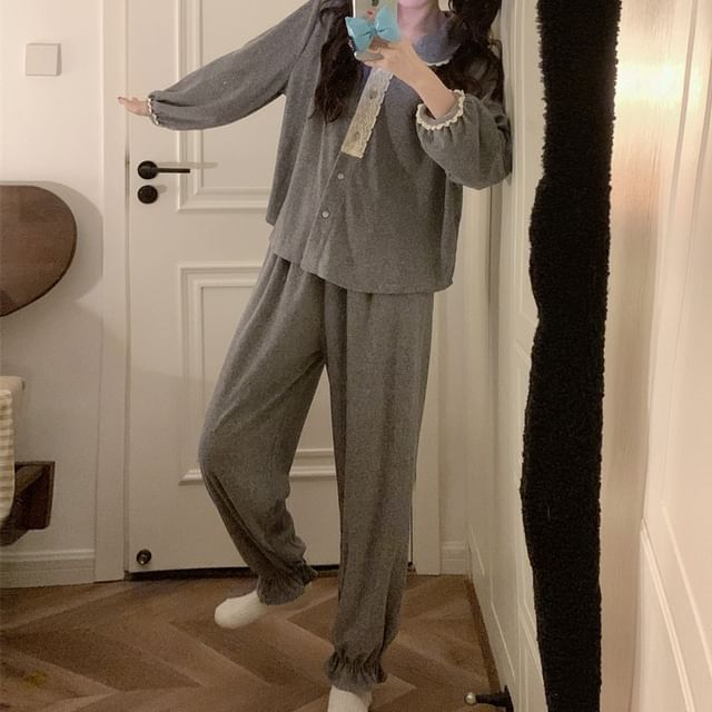 GOUB-Lace Trim Pajama Set