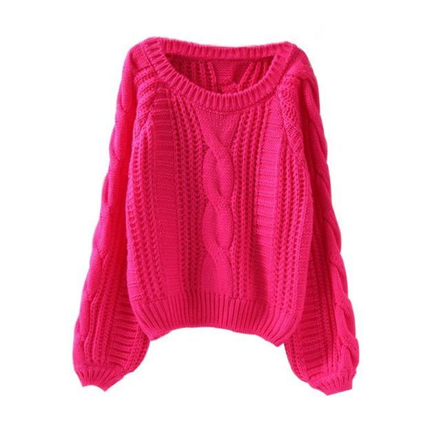 FR - Long-Sleeve Round Neck Plain Cable Knit Sweater | YesStyle