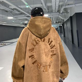 Newise - Lettering Embroidery Faux Suede Loose-Fit Hoodie | YesStyle