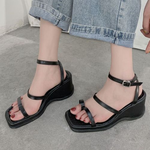 Parfaye - Plain Ankle Strap Wedge Heel Sandals | YesStyle