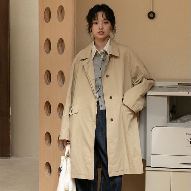 Lady Jean-Plain Midi Single-Breasted Trench Jacket