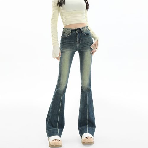 High Waist Washed Bootcut Jeans (Various Designs)