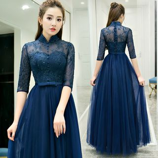 Chinese collar long clearance dress