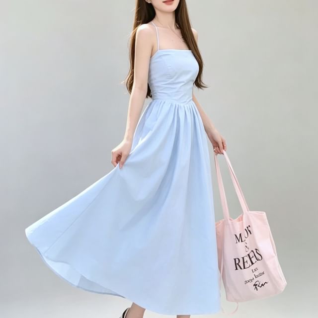 Sisyphi-Halter Plain Strappy Midi A-Line Dress