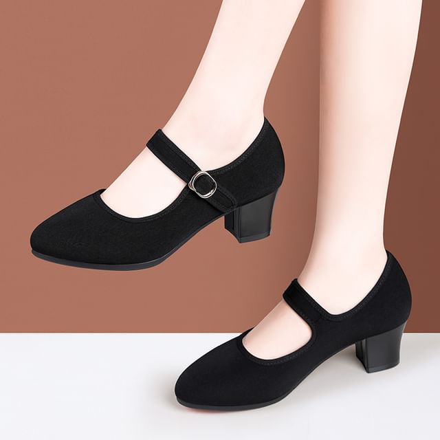 Freesia-Plain Chunky Heel Mary Jane Shoes Various Designs