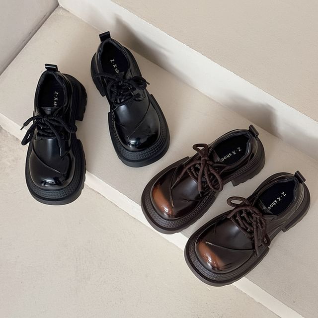 Asterisk-Platform Lace-Up Faux Leather Shoes