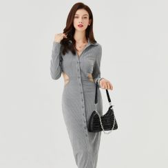 YS by YesStyle - Long-Sleeve Cutout Ribbed Midi Dress