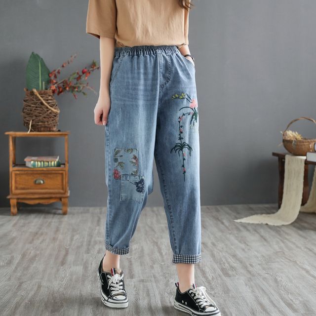 TOJI - Floral Embroidered Cropped Harem Jeans | YesStyle