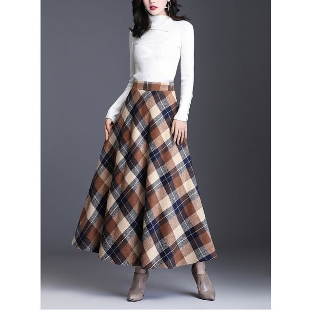 yesstyle.com | Lewwe - Plaid A-Line Maxi Skirt