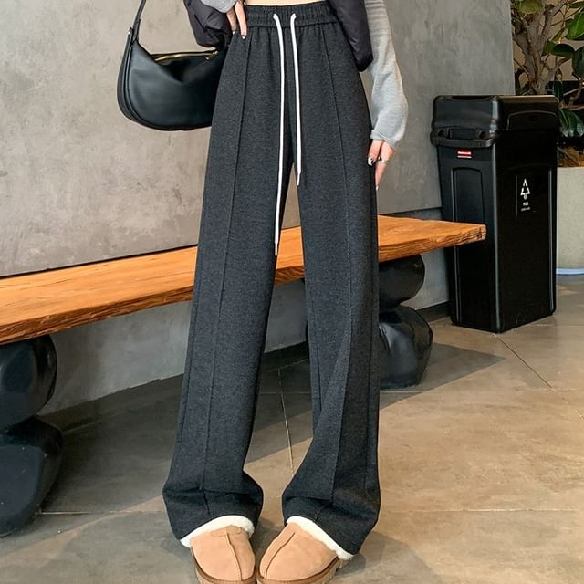 Acoustic Rain-Drawstring Waist Herringbone Loose Fit Pants