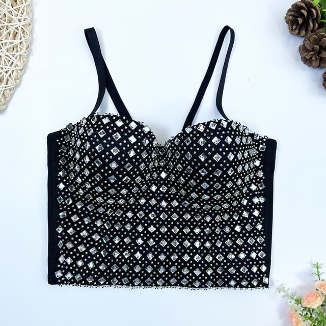 Doowex-Rhinestone Accent Bustier Top