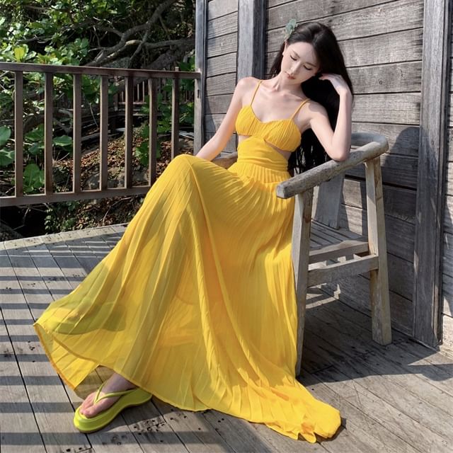 blue dress for baby girl Beulah Styles Yellow Floral Maxi Dress - Spaghetti Strap Sweetheart Neckline