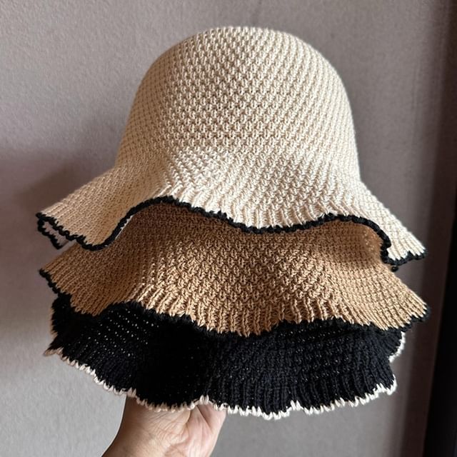 TAAK-Contrast Trim Knit Bucket Hat