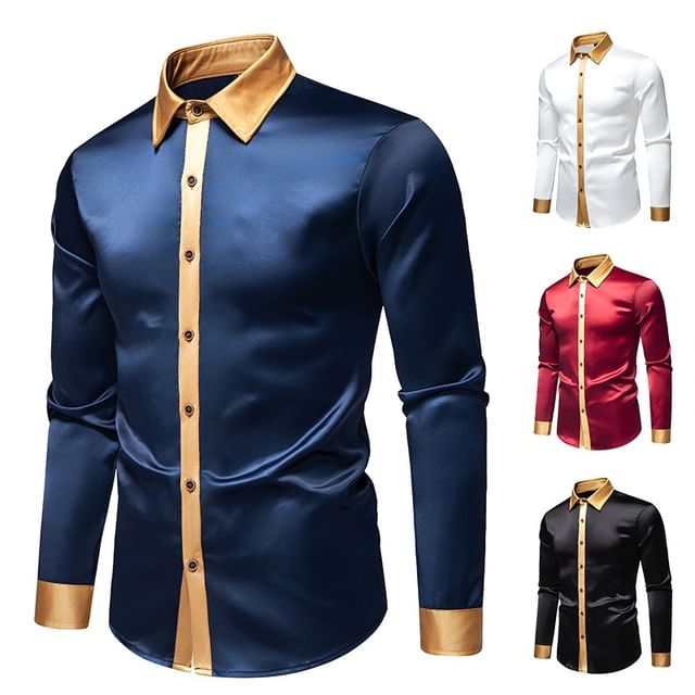 Blueforce-Long Sleeve Collared Contrast Color Button Up Shirt