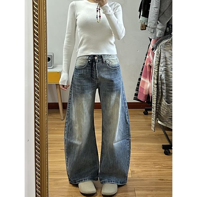 Litoya-High Rise Washed Wide Leg Jeans