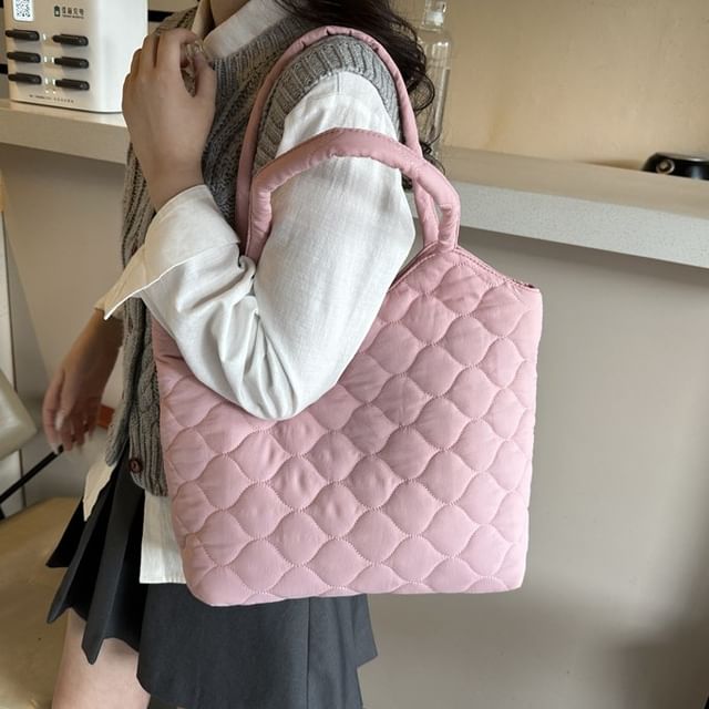 NewTown-Plain Quilted Tote Bag