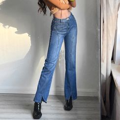 Sosana - Low Rise Washed Slit Flared Jeans