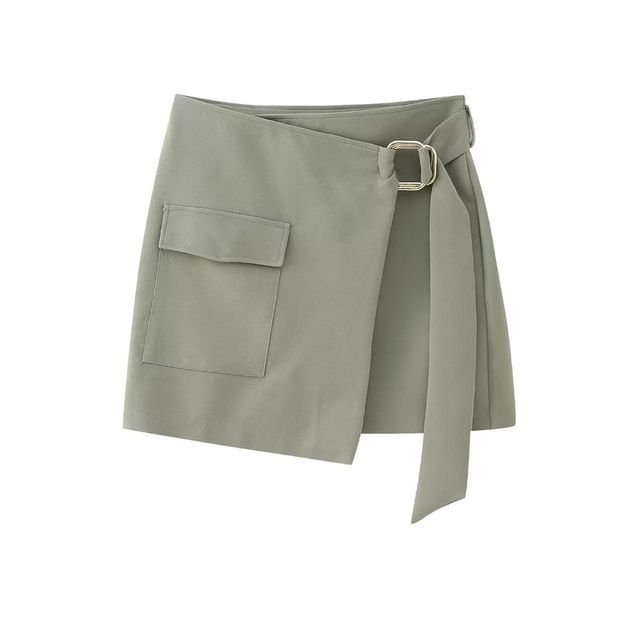 Indesi High Rise Plain Mini A-Line Wrap Skirt YesStyle