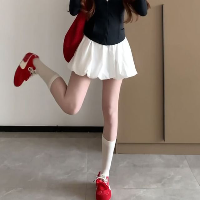Lexama-High Rise Plain Mini A-Line Skirt