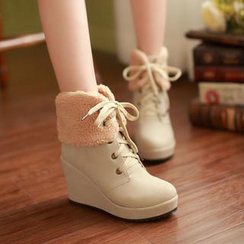 Colorful Shoes - Cuffed Lace-Up Wedged Boots Colorful Shoes - Cuffed Lace-Up Wedged Boots