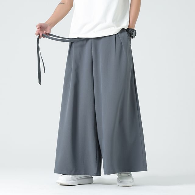 Aozora-Mid Rise Plain Wide Leg Pants
