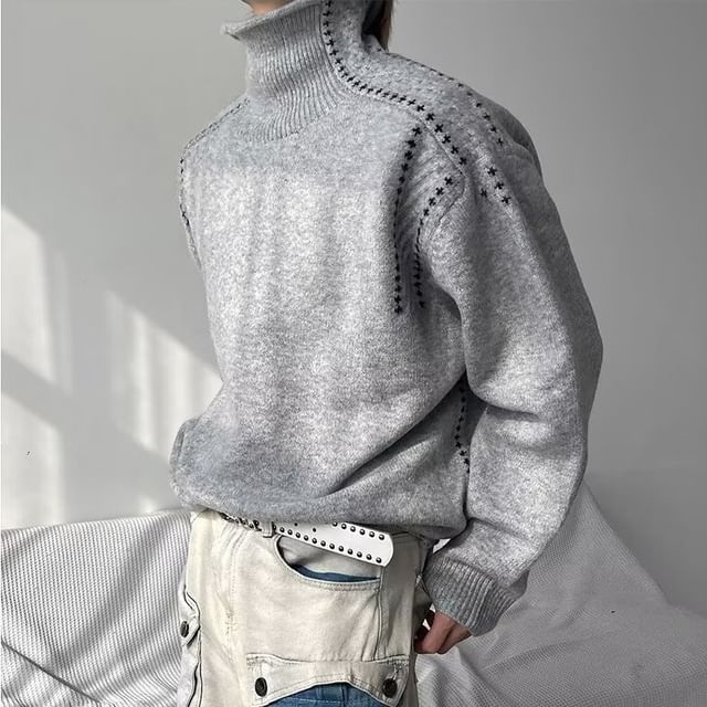 Myanderthal-Turtleneck Contrast Trim Sweater