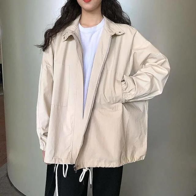Sisyphi-Plain Oversized Zip Jacket
