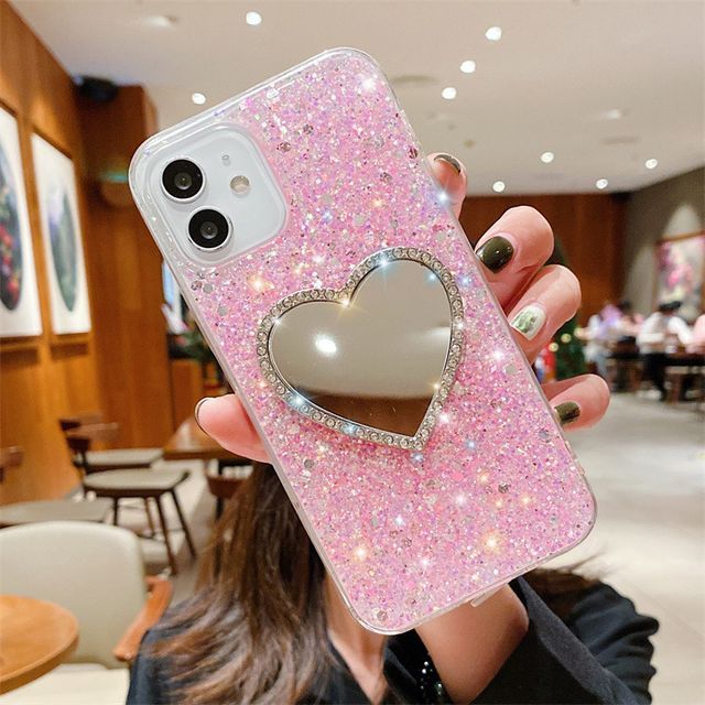 Glittering Phone Case With Heart-shaped Mirror For iPhone 11, 11 Pro, 11 Pro Max, 12/12 Pro, 12 Pro Max, 13, 13 Pro, 13 Pro Max, 14, 14 Plus, 14 Pro, ... Glittering Phone Case With Heart-shaped Mirror For iPhone 11, 11 Pro, 11 Pro Max, 12/12 Pro, 12 Pro Max, 13, 13 Pro, 13 Pro Max, 14, 14 Plus, 14 Pro, ...