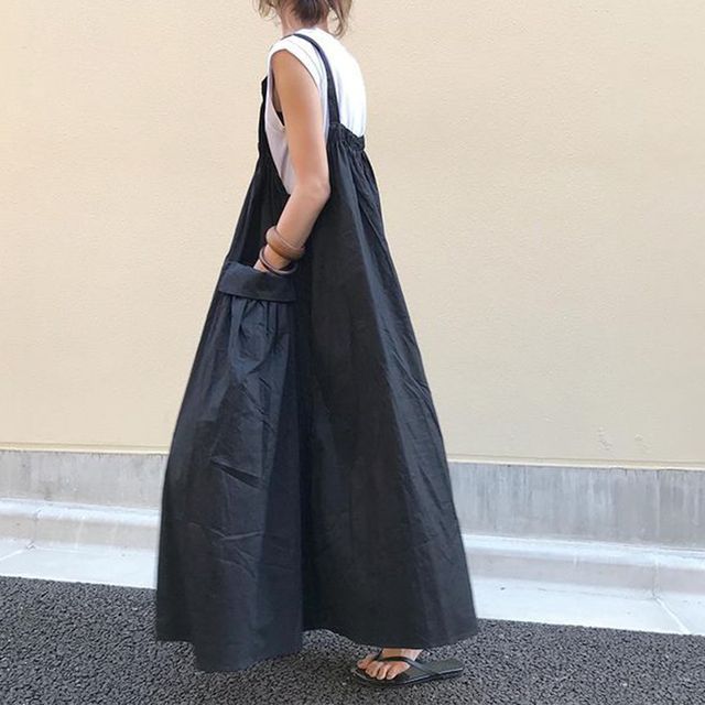 Lewwe-Sleeveless Plain Maxi A-Line Dress